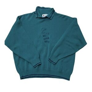 Vintage Golf Knit Pullover Embroidered Green Sweater Women's XL Runs Small 90s